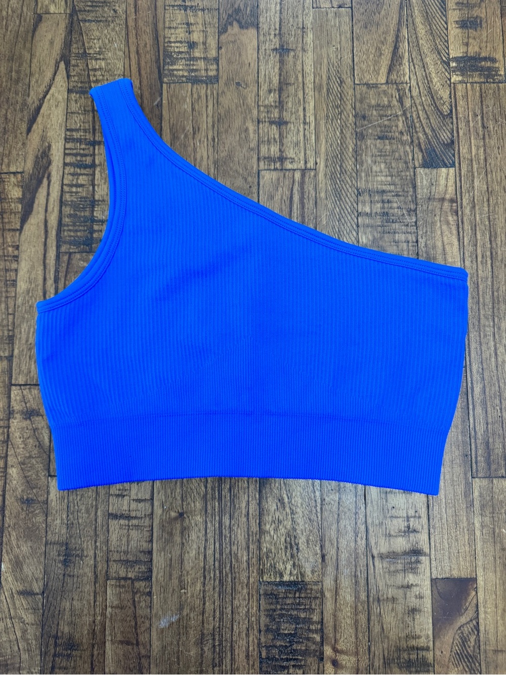 OQQ One-Shoulder Ribbed Crop Top - Colbot Blue Size Small